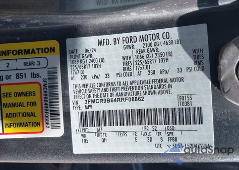 2024 Ford Bronco Sport Big Bend from USA, damaged, VIN 3FMCR9B64RRF08862